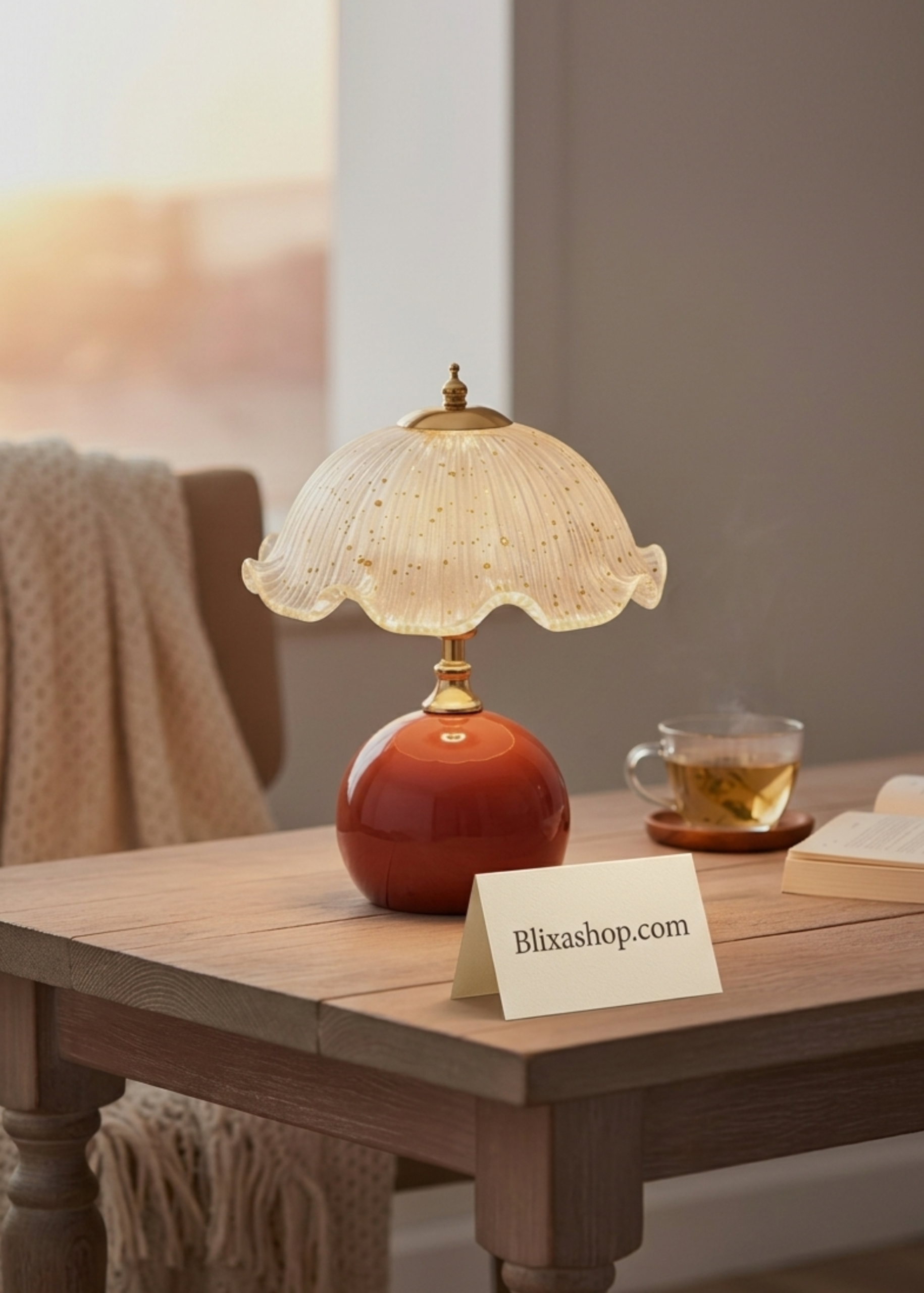 Blixa™ Vintage Glass Fluted Flower Table Lamp – Ambient Bedside Desk Light