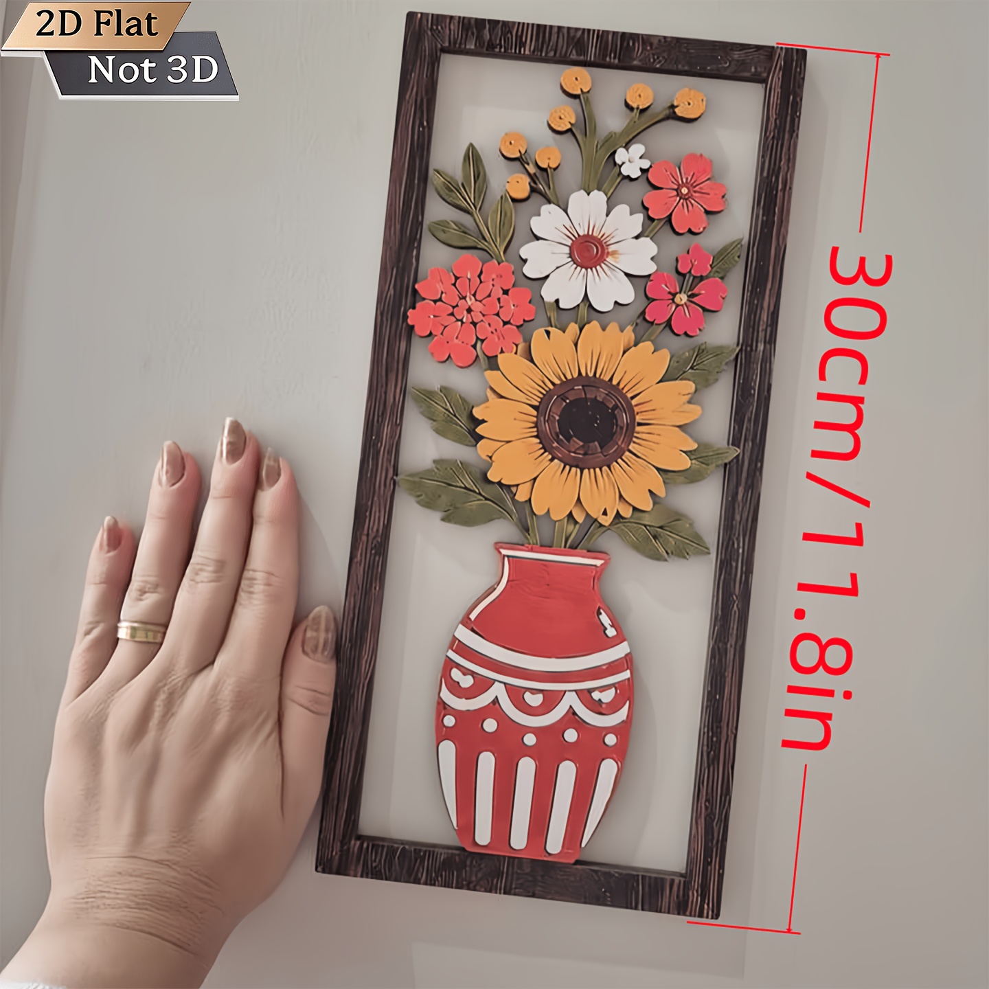 Bohemian Floral Vase Wooden Wall Art Set of 3 - Retro Farmhouse Decor - Image 3