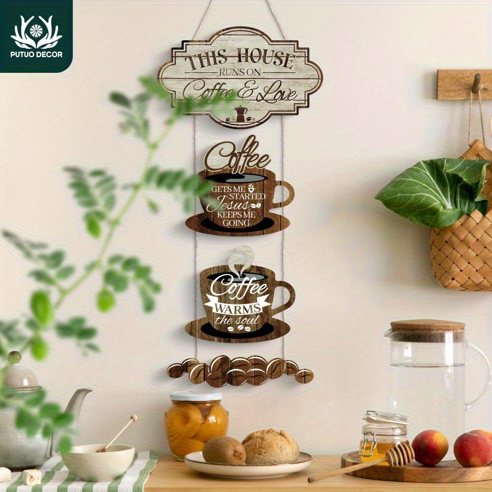 Coffee and Love Wooden Wall Art Sign - Vintage Farmhouse Kitchen Decor - Image 5
