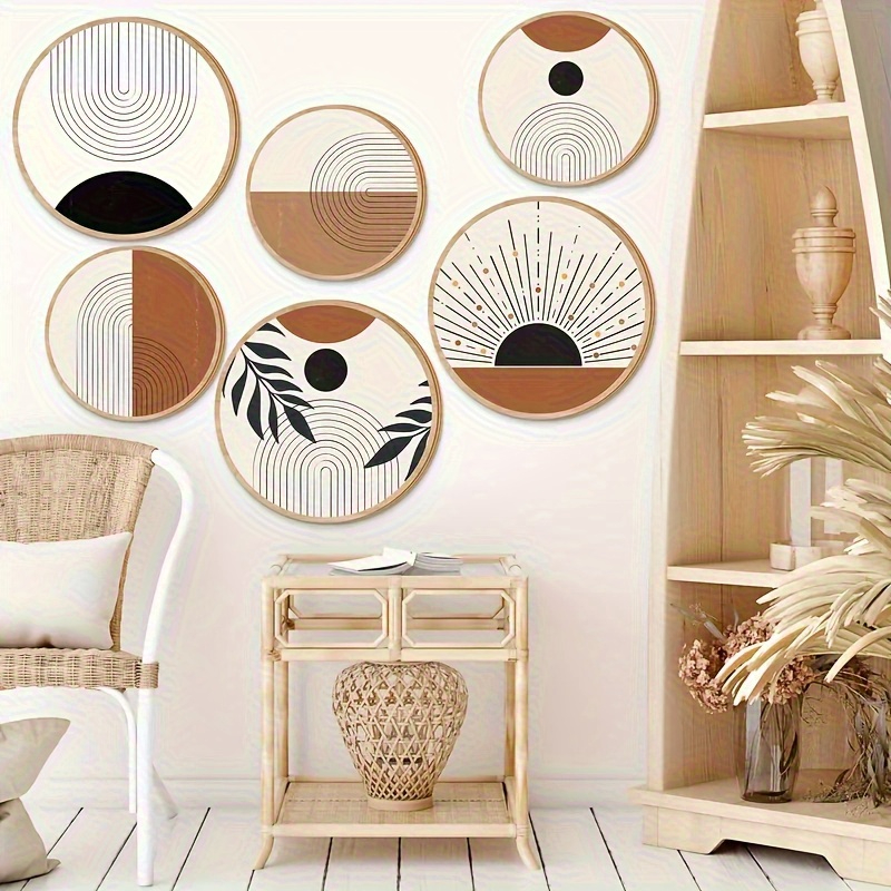 Bohemian Wooden Wall Art Set of 6 - Round Geometric Living Room Decor - Image 6