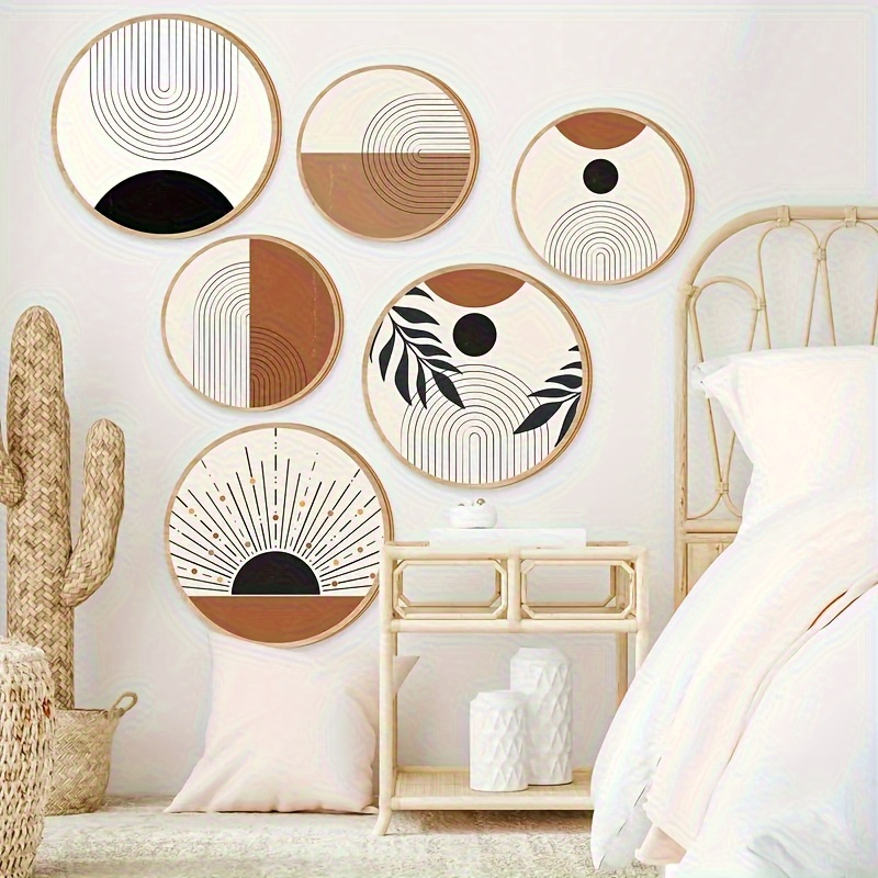 Bohemian Wooden Wall Art Set of 6 - Round Geometric Living Room Decor - Image 5