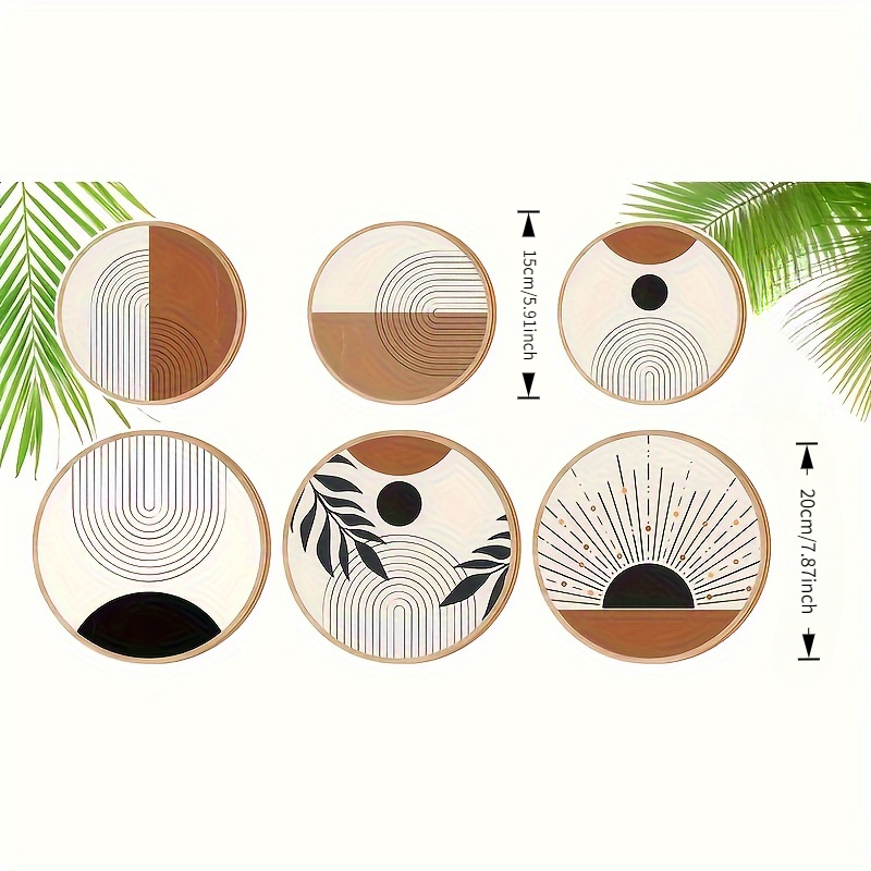 Bohemian Wooden Wall Art Set of 6 - Round Geometric Living Room Decor - Image 4