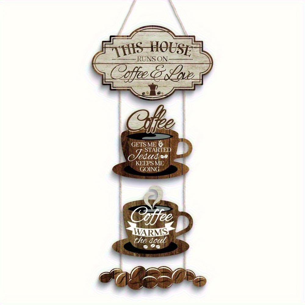 Coffee and Love Wooden Wall Art Sign - Vintage Farmhouse Kitchen Decor - Image 2