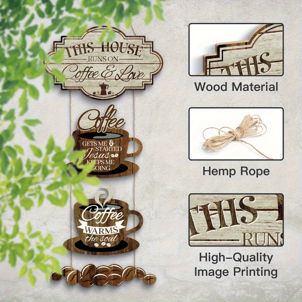 2D Flat, 1pc "This House Runs on Coffee & Love" Rustic Wooden Wall Art - 2D Flat Vintage Farmhouse Decor for Home, Cafe, Restaurant - High-Quality Wood, No Electricity Needed, Perfect Gift for Coffee Lovers, 2D Flat Halloween Christmas Decoration