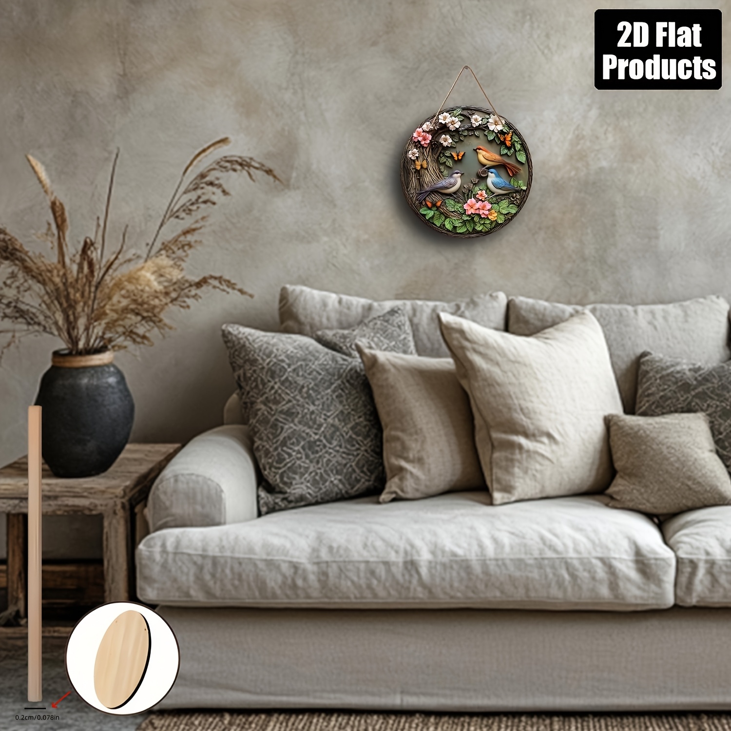 Round Wooden Wall Art Birds Butterflies Flowers - Aesthetic Home Decor - Image 5