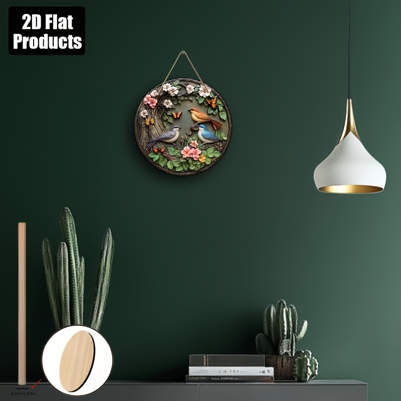 Round Wooden Wall Art Birds Butterflies Flowers - Aesthetic Home Decor - Image 4