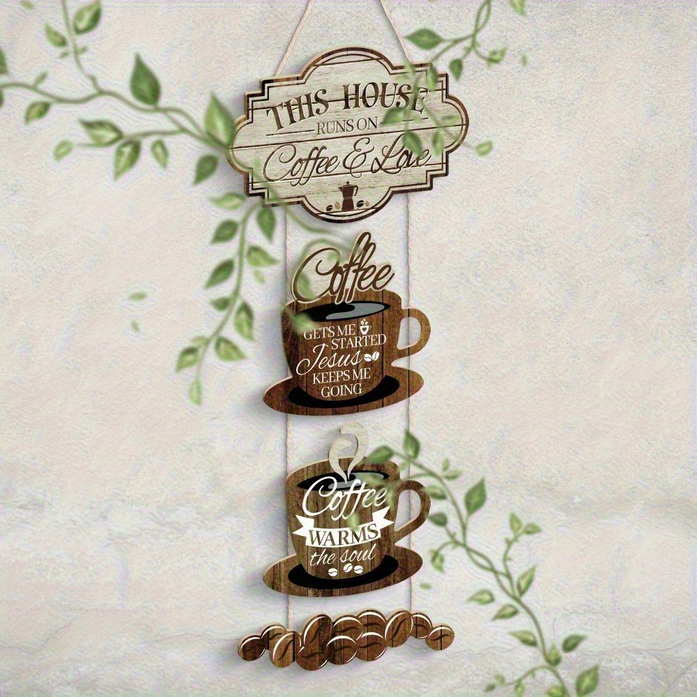 Coffee and Love Wooden Wall Art Sign - Vintage Farmhouse Kitchen Decor - Image 4