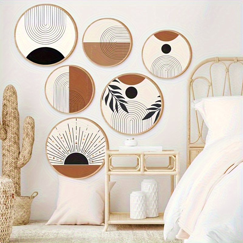 Bohemian Wooden Wall Art Set of 6 - Round Geometric Living Room Decor - Image 3