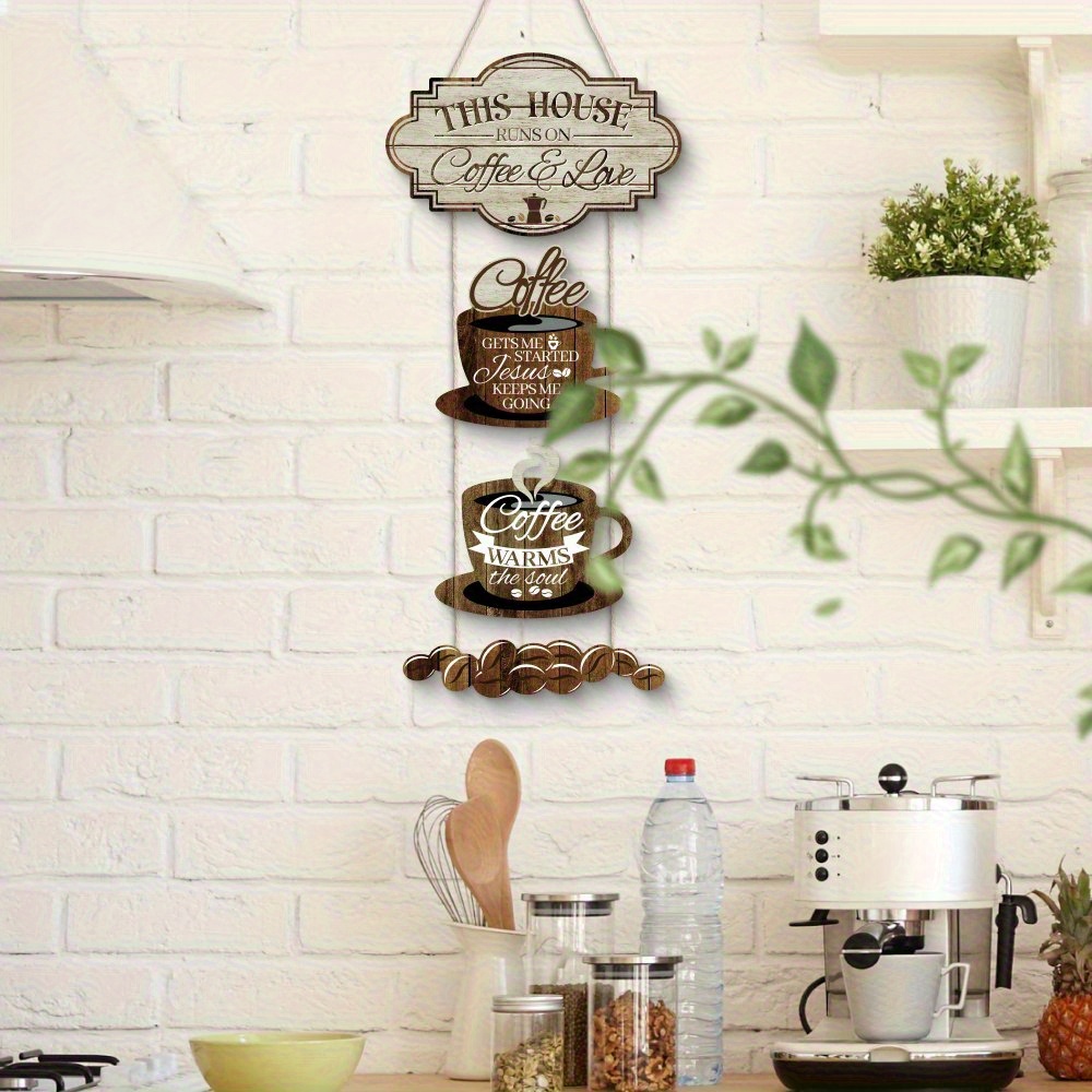 Coffee and Love Wooden Wall Art Sign - Vintage Farmhouse Kitchen Decor - Image 3